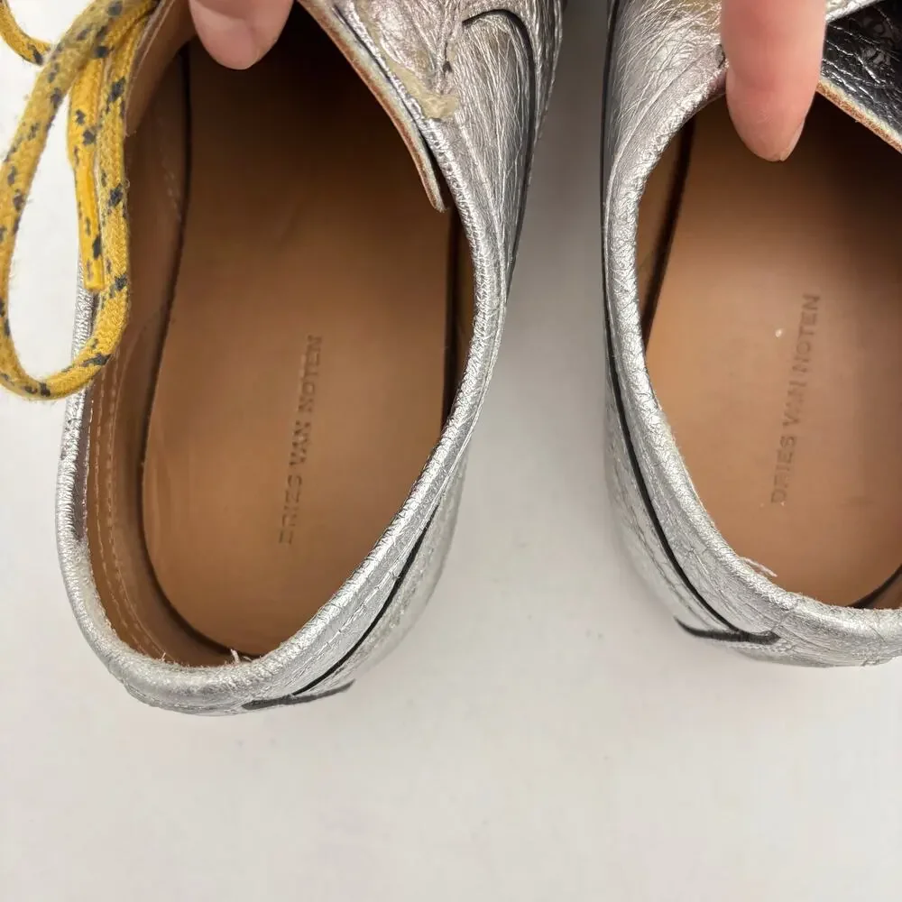 Dries Van Noten Silver Metallic Leather Marathon Men Sneakers EU 43 US 10